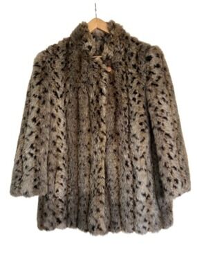 Vintage 50s Calcutta by Hillmoor Faux Fur Coat Mid Length Leopard Print Size L